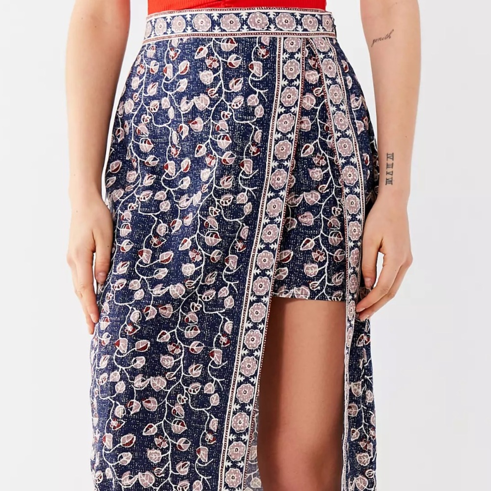 Boho Floral Print Navy Blue Skirt